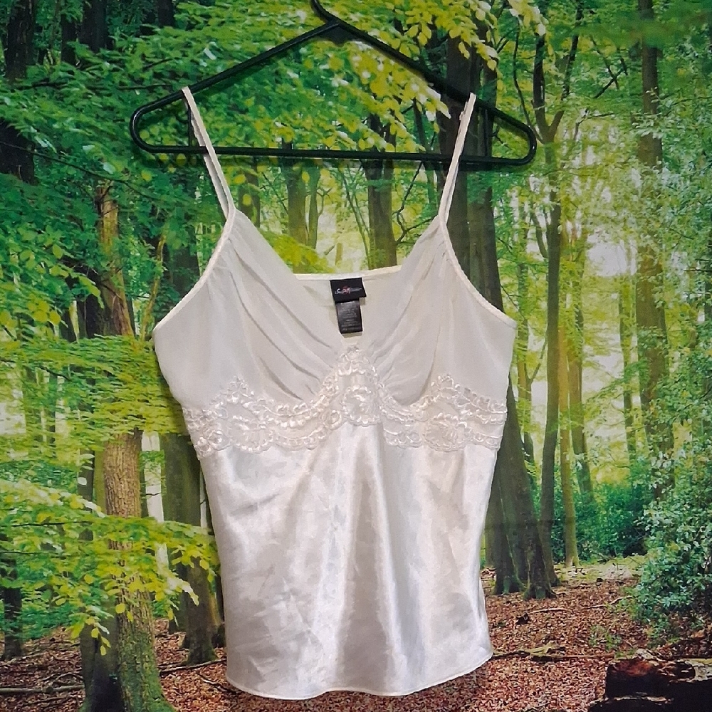 Large White Satin Camisole Top